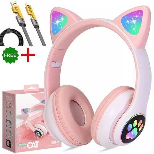 CAT STN-28 Wireless Cat Ear Headset with RGB Light-Pink - Image 2