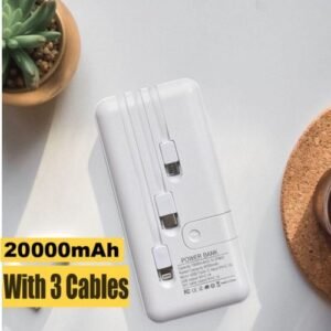 20000 mah LED display Powerbank 3 in 1 inbuilt charging cables White