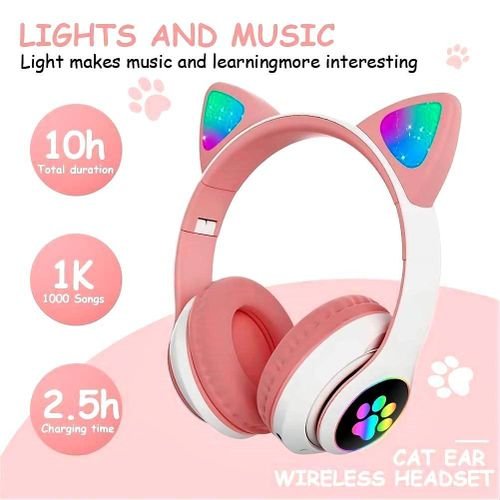 CAT STN-28 Wireless Cat Ear Headset with RGB Light-Pink - Image 3